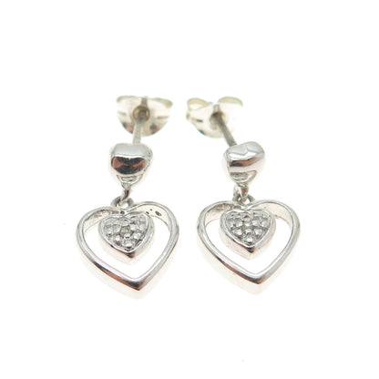 DBJ DEE BERKLE 925 Sterling Silver Real Round-Cut Diamond Heart Earrings