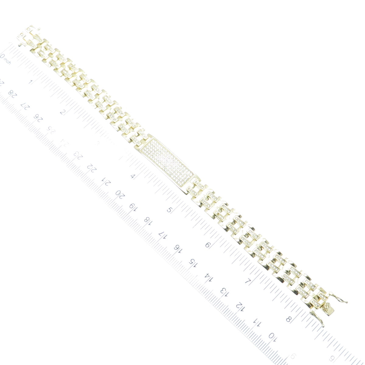 925 Sterling Silver Gold Plated C Z ID Panther Link Bracelet 7.75"