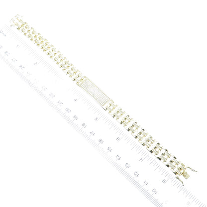 925 Sterling Silver Gold Plated C Z ID Panther Link Bracelet 7.75"