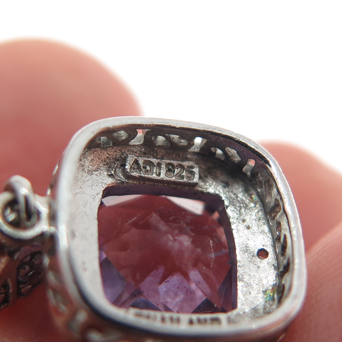 925 Sterling Silver Real Diamond Accent & Amethyst Dangle Earrings