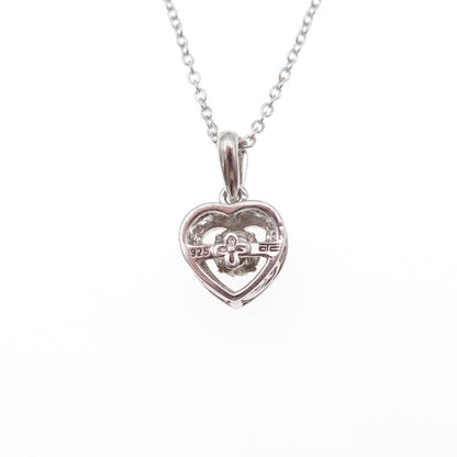 925 Sterling Silver Real Round-Cut Diamond Heart Cable Chain Necklace 18"