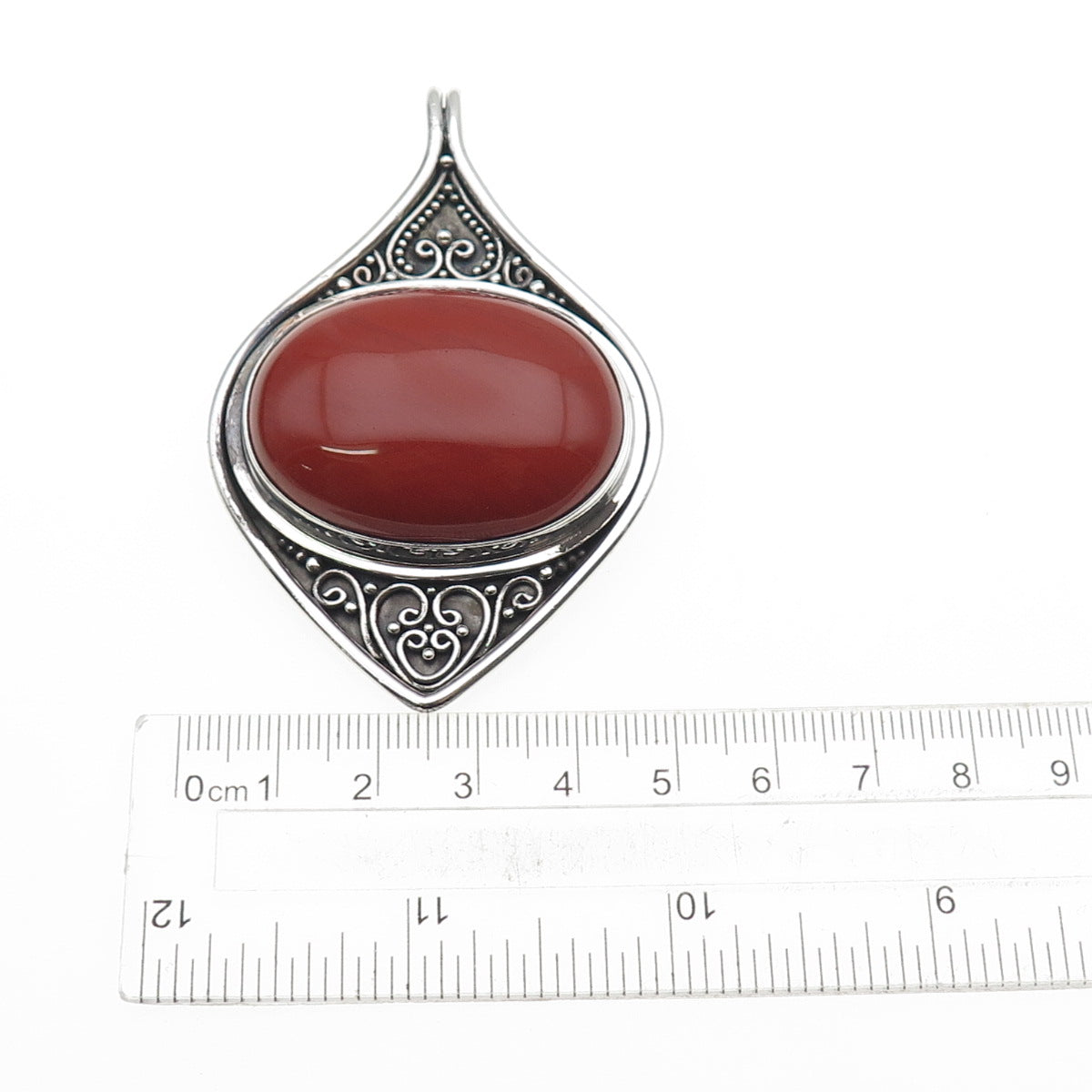 SUARTI BALI 925 Sterling Silver Vintage Real Red Jasper Oxidized Large Pendant