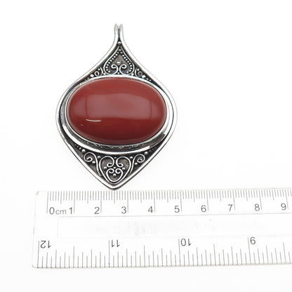 SUARTI BALI 925 Sterling Silver Vintage Real Red Jasper Oxidized Large Pendant