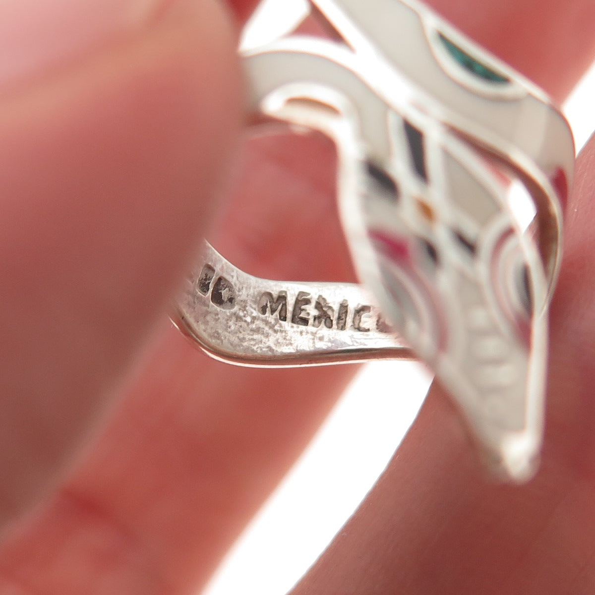 925 Sterling Silver Vintage Mexico Enamel Snake Ring Size 5.25