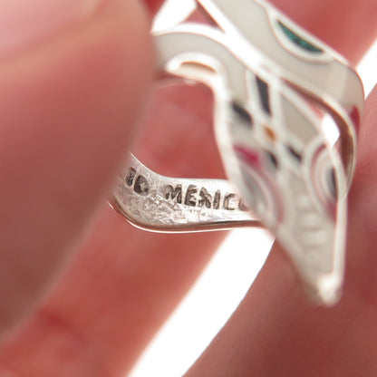 925 Sterling Silver Vintage Mexico Enamel Snake Ring Size 5.25