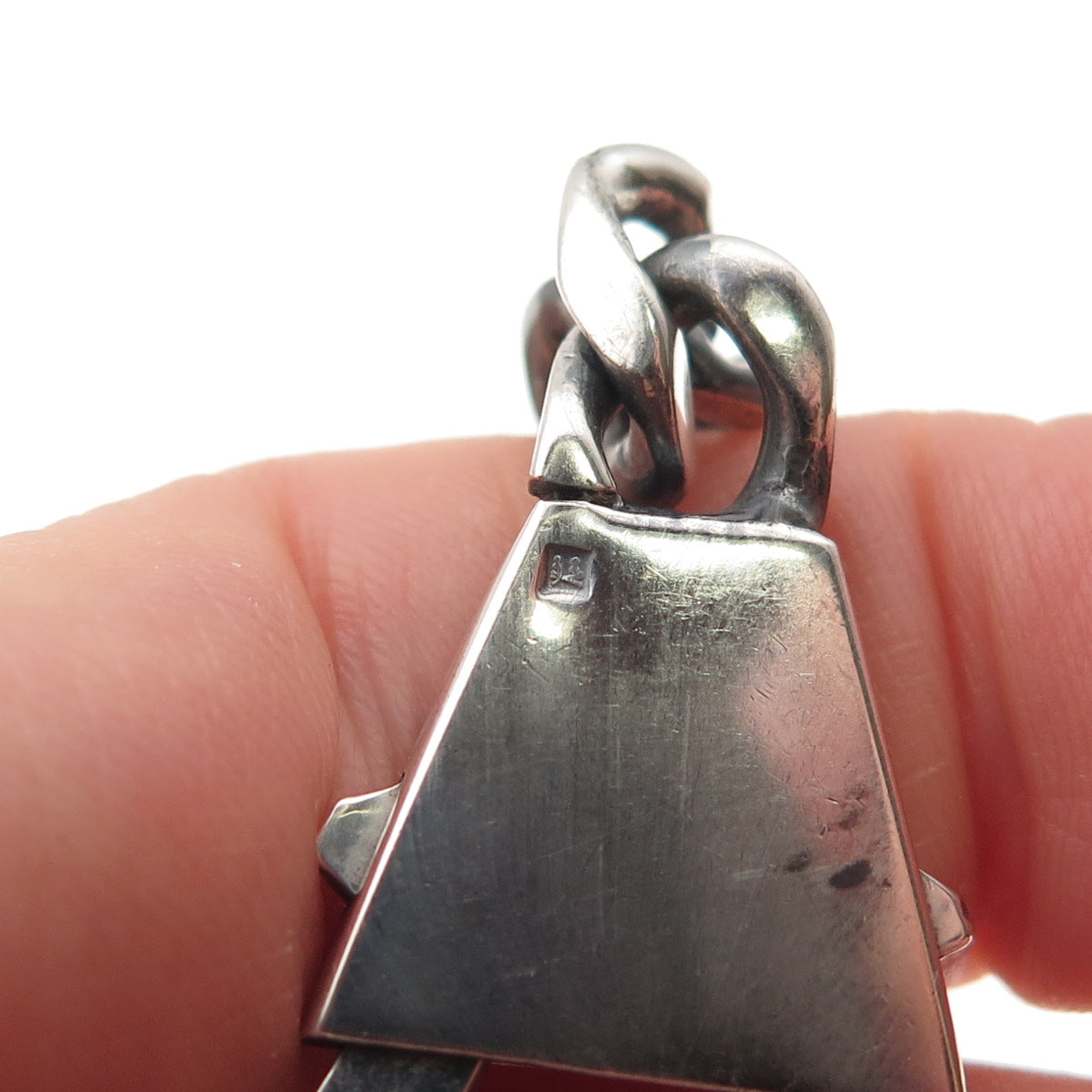 800 Silver Vintage Egypt Scarab Oxidized Key Fob Chain
