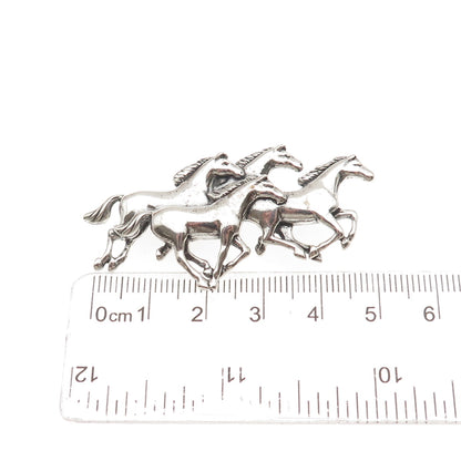 SHUBE 925 Sterling Silver Vintage Wild Horses Oxidized Pin Brooch