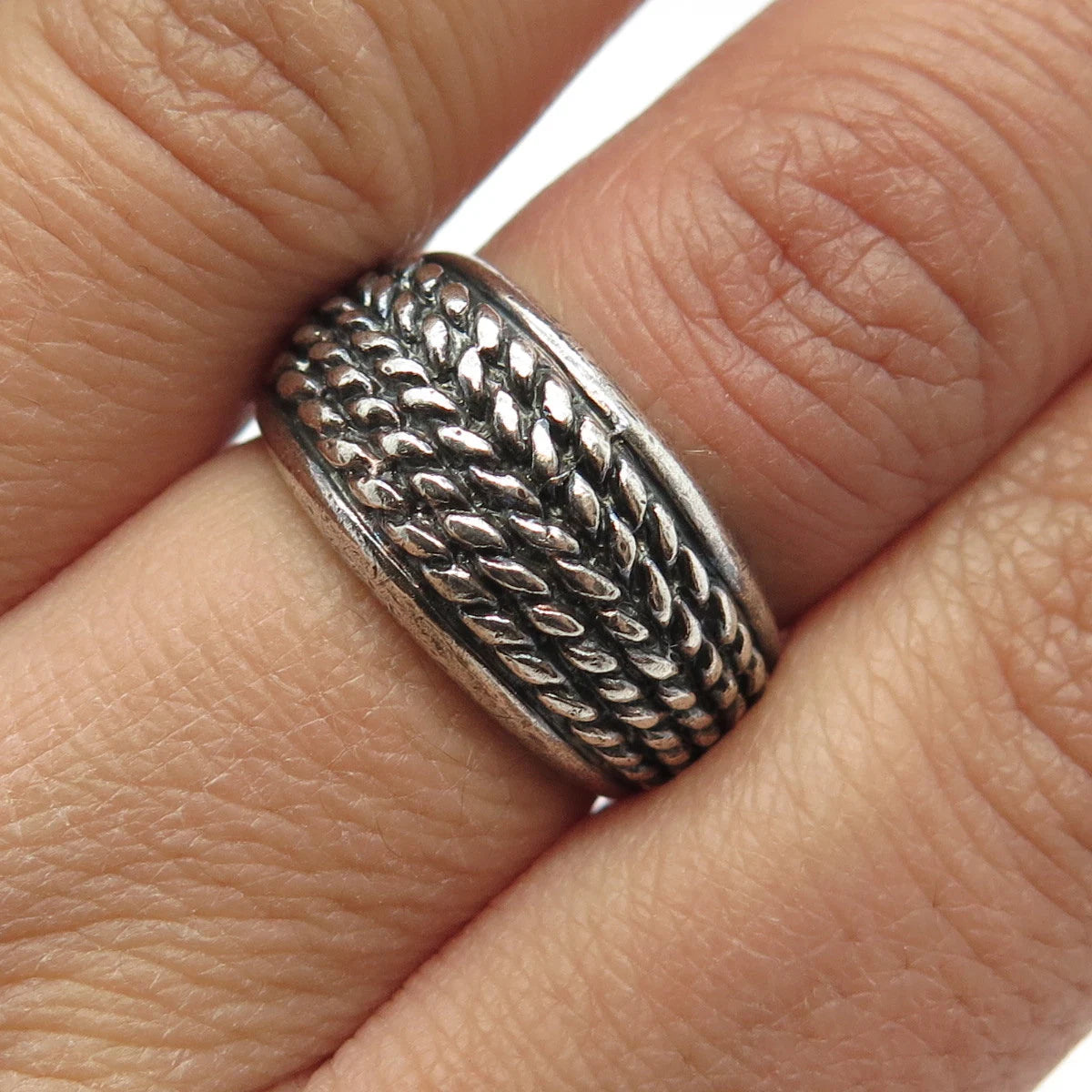 925 Sterling Silver Vintage Woven Wide Ring Size 7