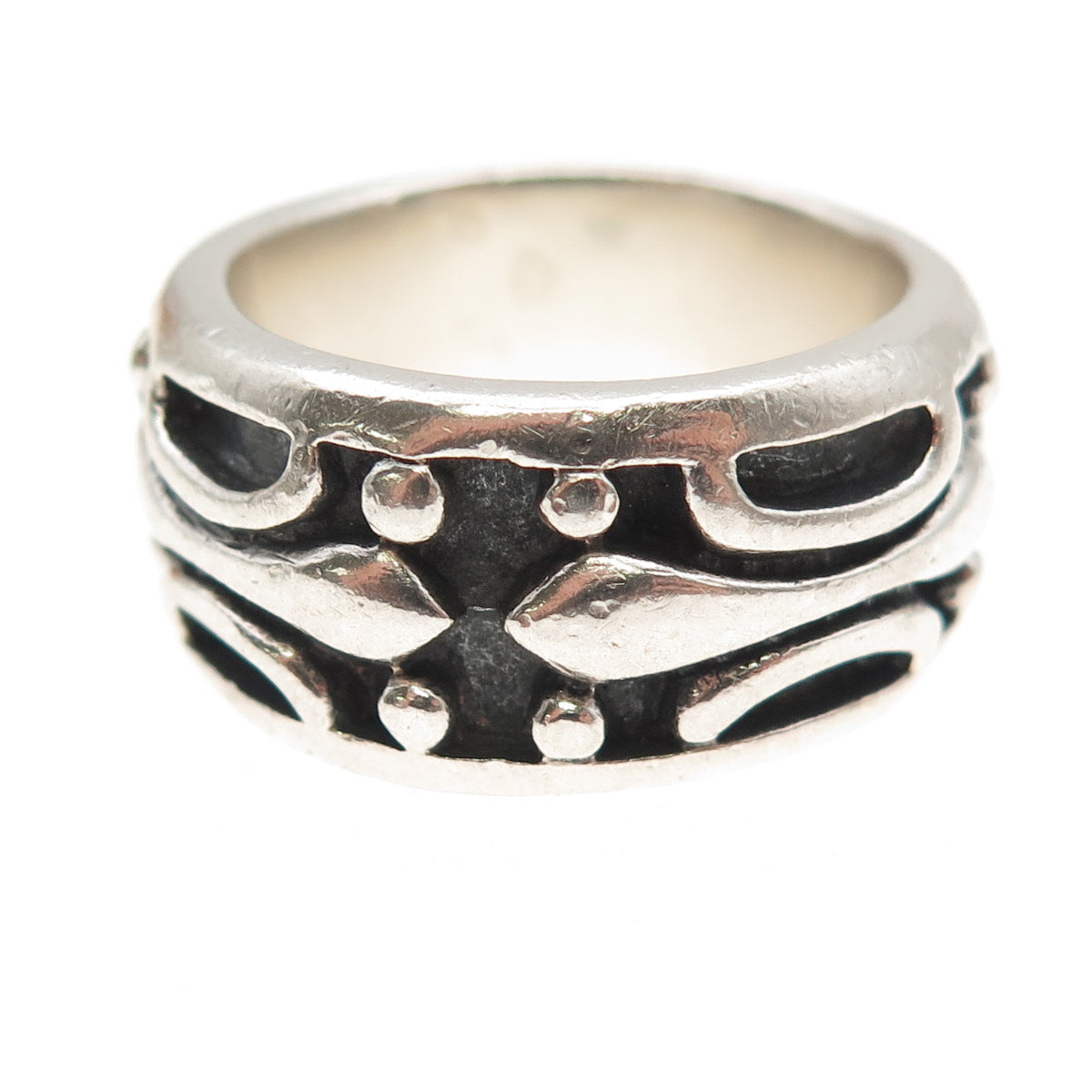 925 Sterling Silver Vintage Modernist Oxidized Wide Band Ring Size 11.25