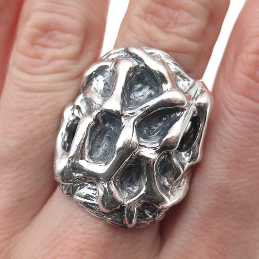 925 Sterling Silver Vintage Modernist Brutalist Oxidized Ring Size 9