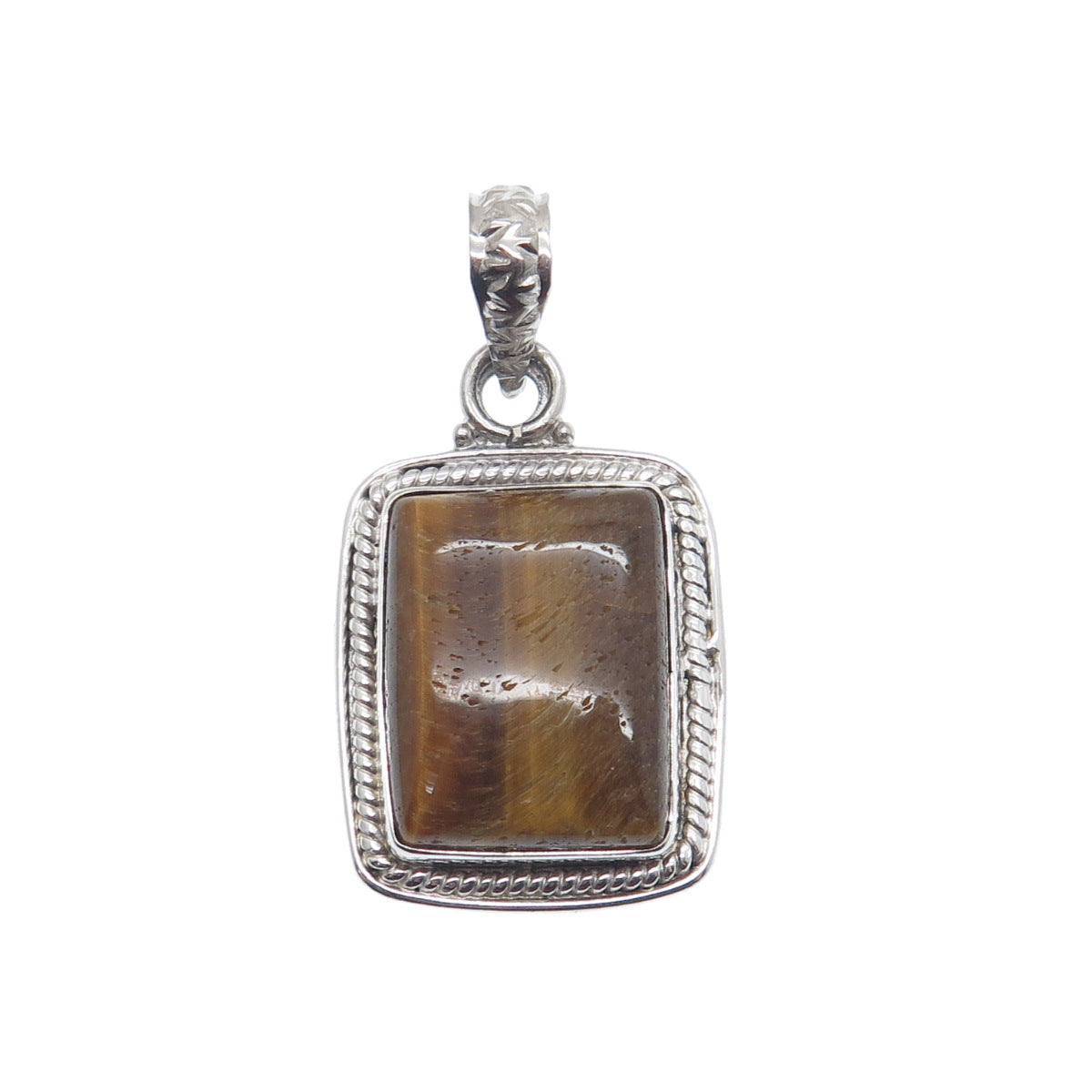 925 Sterling Silver Vintage Real Tiger Eye Charm Pendant