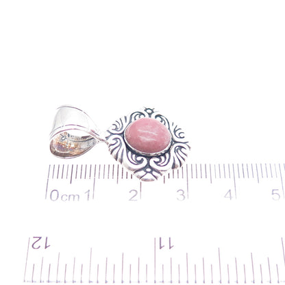 CAROLYN POLLACK 925 Sterling Silver Vintage Real Rhodonite Floral Charm Pendant