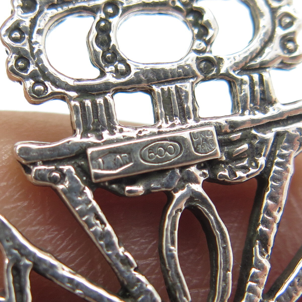 UNOAERRE 800 Silver Vintage Italy Cross Oxidized Pendant
