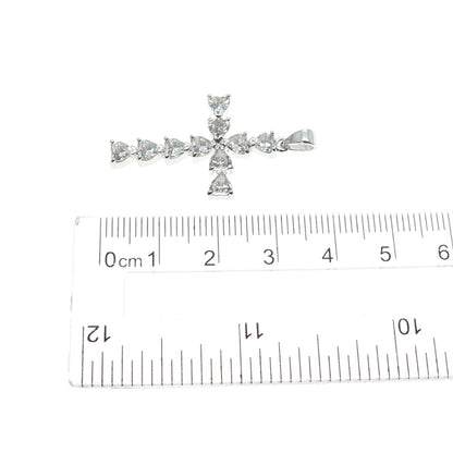 925 Sterling Silver Heart-Cut C Z Cross Charm Pendant