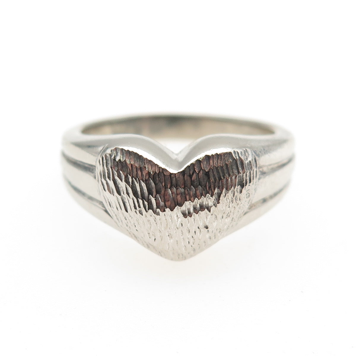 925 Sterling Silver Vintage Modernist Heart Oxidized Ring Size 7