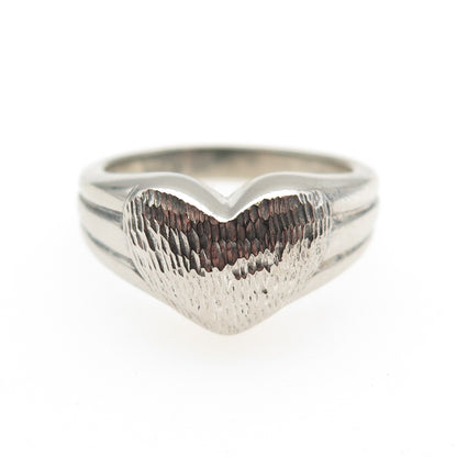 925 Sterling Silver Vintage Modernist Heart Oxidized Ring Size 7