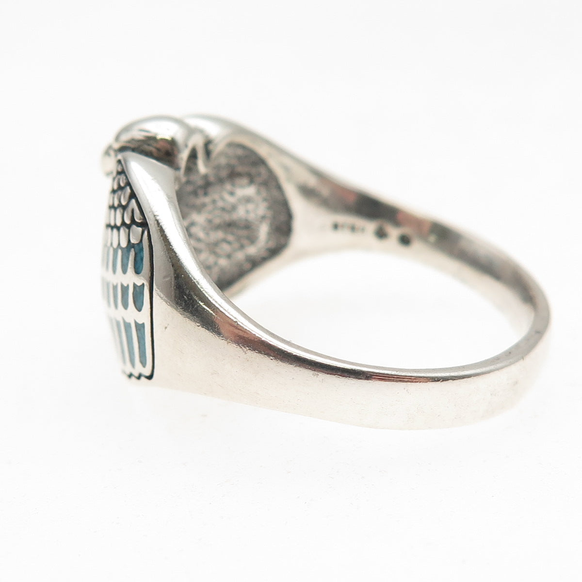 Silver Fox Old Pawn 925 Sterling Vintage Turquoise Inlay Eagle Ring Size 13