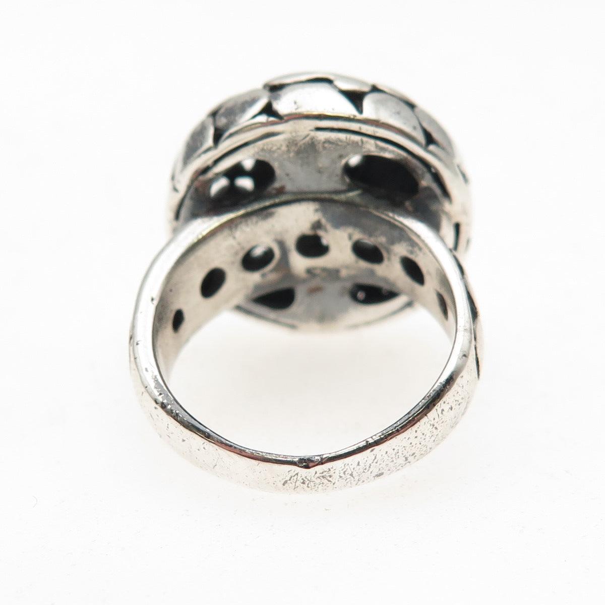 925 Sterling Silver Vintage Modernist Kali Disc Oxidized Ring Size 6.5