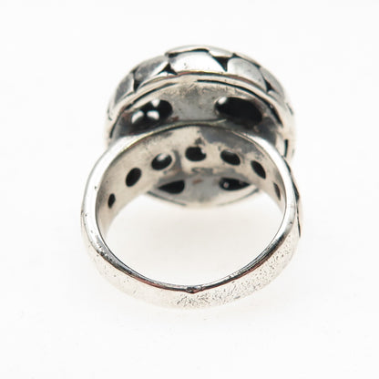 925 Sterling Silver Vintage Modernist Kali Disc Oxidized Ring Size 6.5