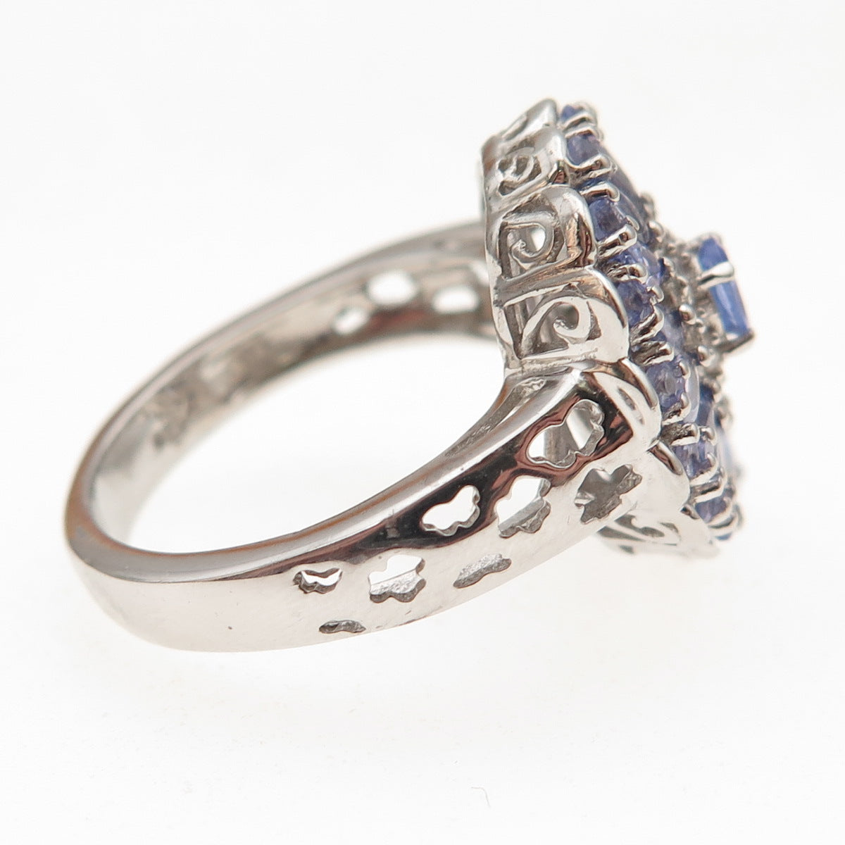 Chuck Clemency 925 Sterling Silver Real Tanzanite & White Topaz Ring Size 8.25