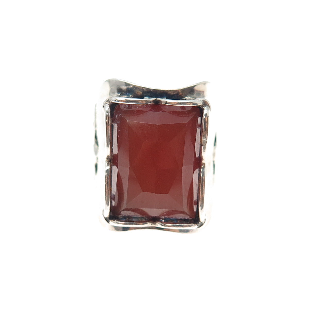 925 Sterling Silver Vintage Israel Carnelian Modernist Oxidized Ring Size 6.25
