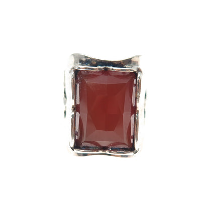 925 Sterling Silver Vintage Israel Carnelian Modernist Oxidized Ring Size 6.25