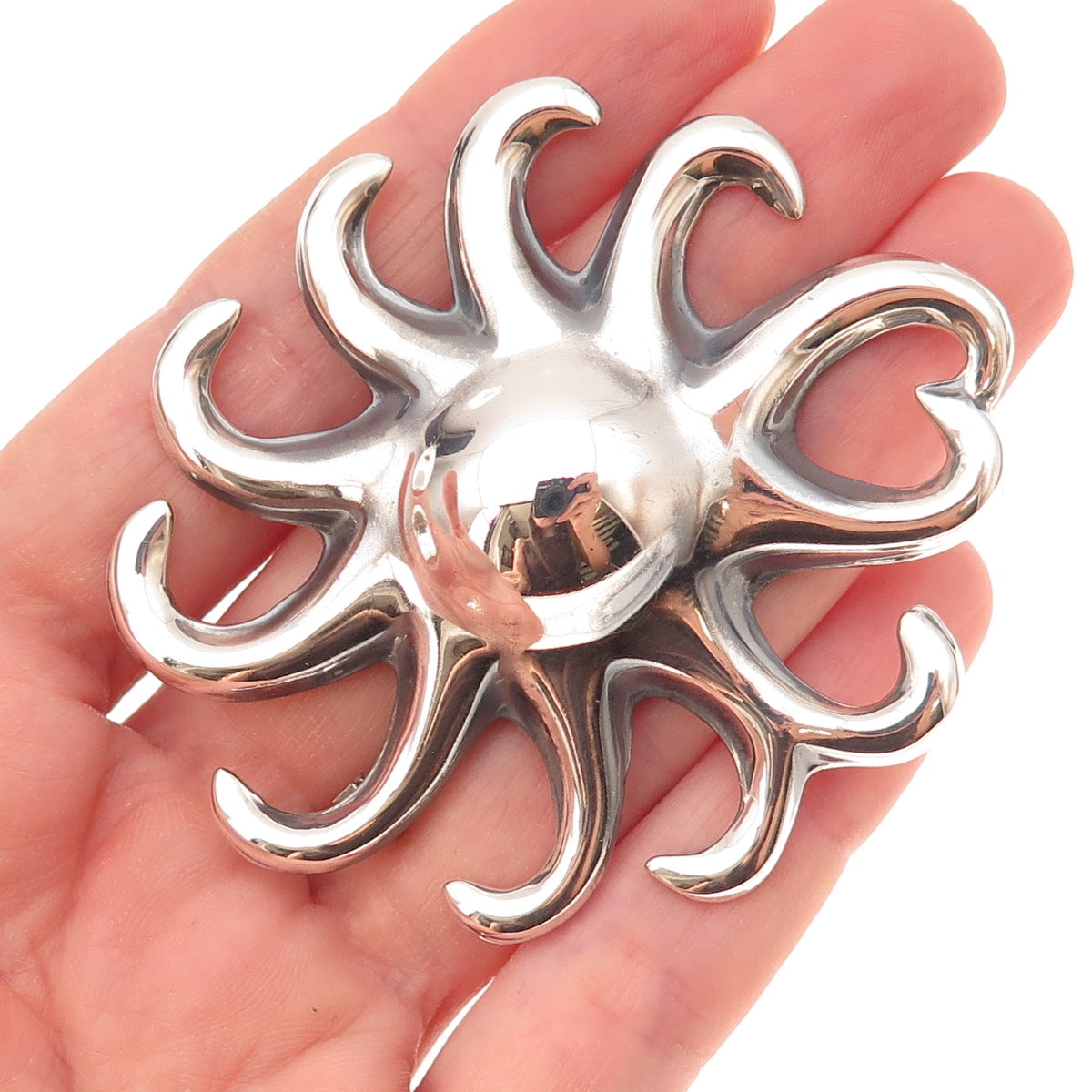 925 Sterling Silver Vintage Mexico Sun Oxidized Pin Brooch