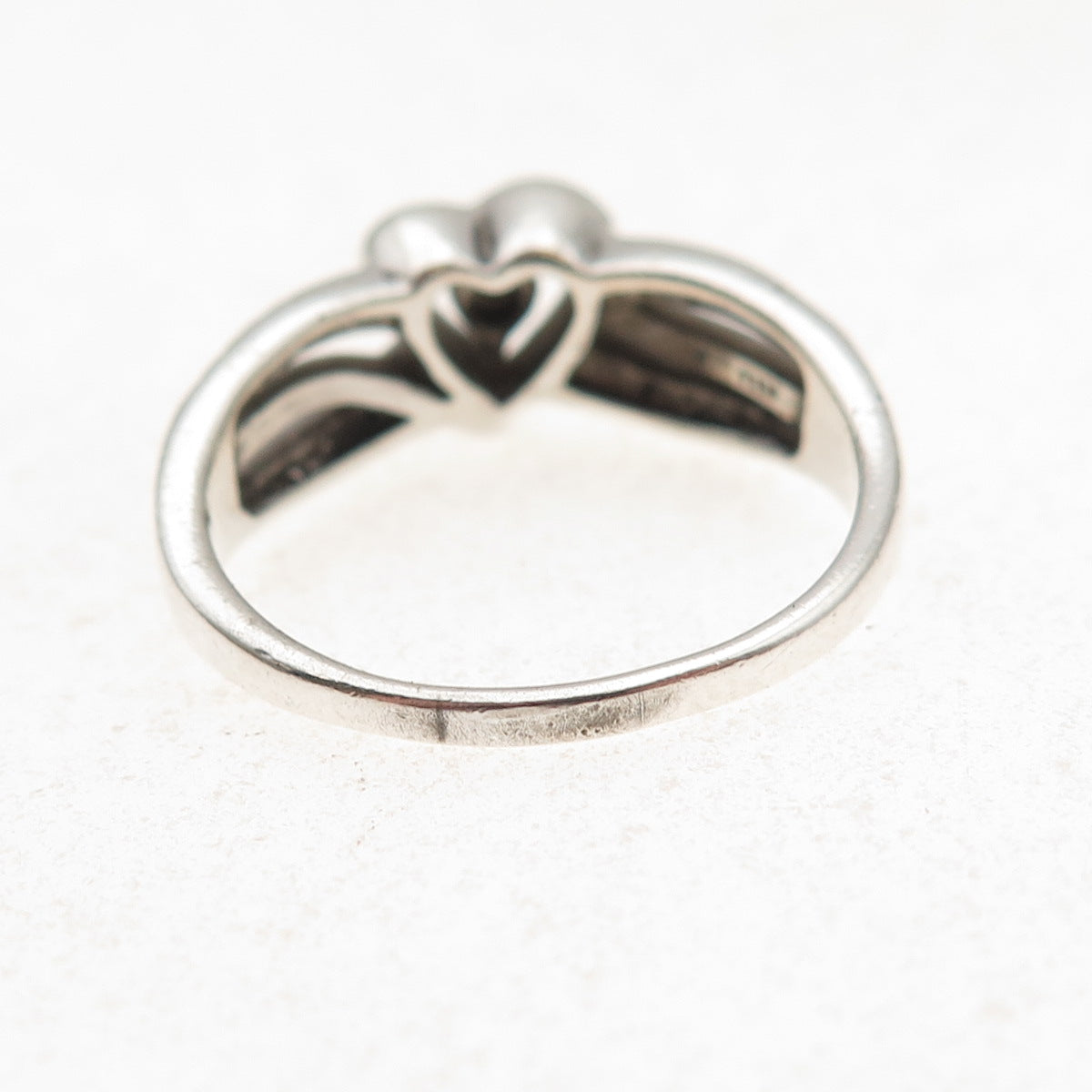 925 Sterling Silver Real Round-Cut Diamond Heart Ring Size 9