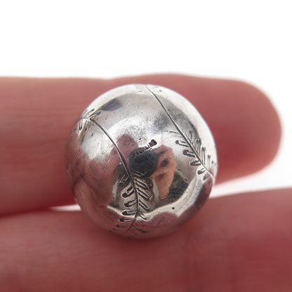 925 Sterling Silver Antique Art Deco Baseball Ball Oxidized 3D Charm Pendant
