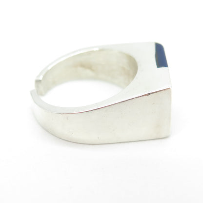 925 Sterling Silver Enamel Modernist Adjustable Ring Size 4.5