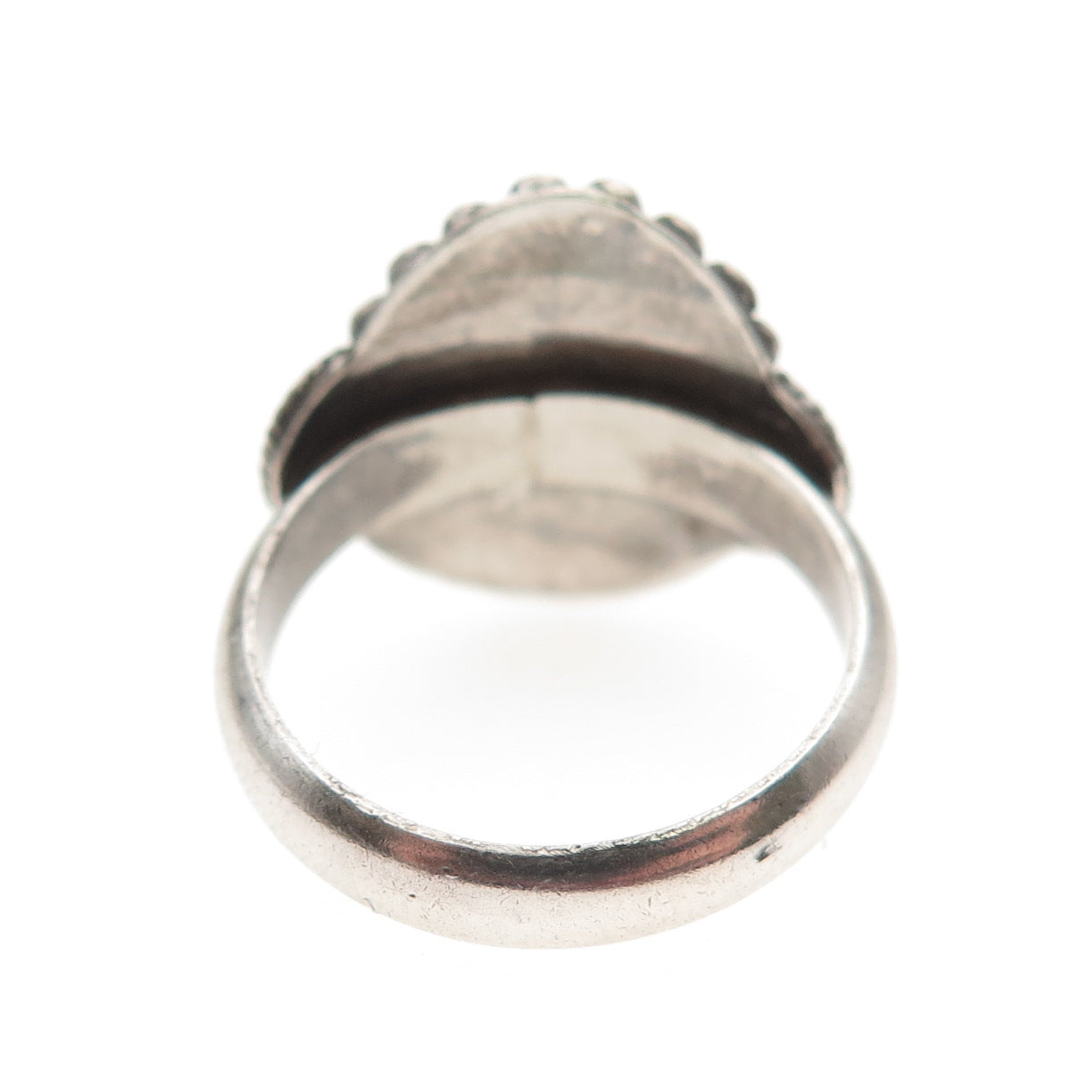 925 Sterling Silver 2-Tone Vintage Real Black Onyx Dotted Oxidized Ring Size 7