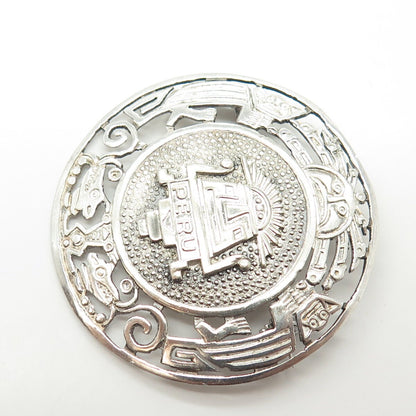 925 Sterling Silver Vintage PMD Peru Goddess Tribal Large Round Pin Brooch