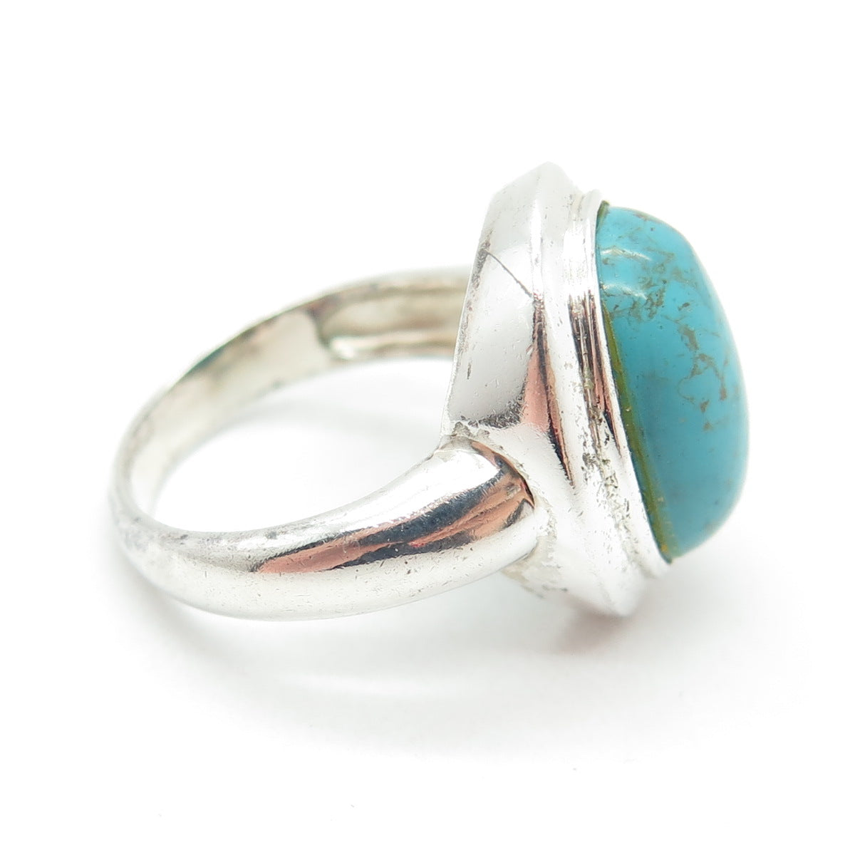 925 Sterling Silver Vintage Real Lone Mountain Turquoise Ring Size 8