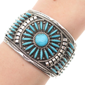 Charlie John Old Pawn Sterling Turquoise Needlepoint Bracelet 6" (missing stone)