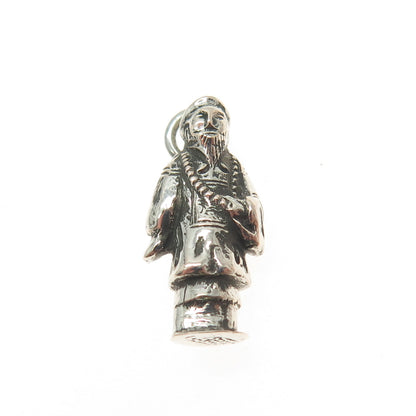 925 Sterling Silver Antique Chinese Export Monk 3D Pendant