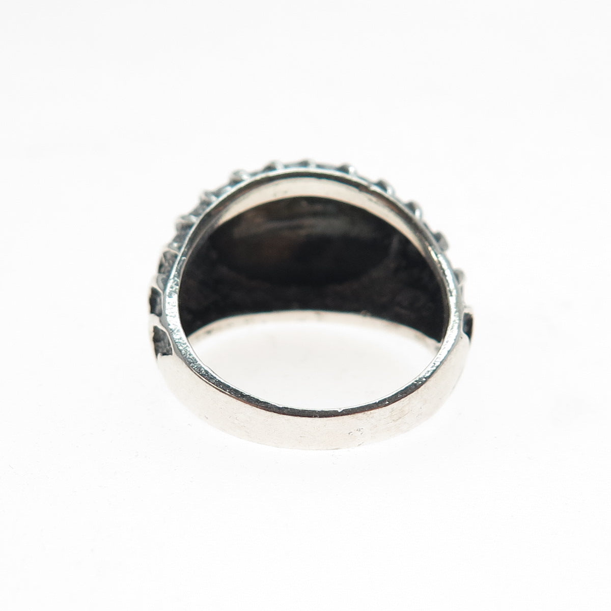 925 Sterling Silver Vintage Modernist Ribbed Dome Oxidized Ring Size 6.5