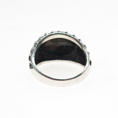 925 Sterling Silver Vintage Modernist Ribbed Dome Oxidized Ring Size 6.5