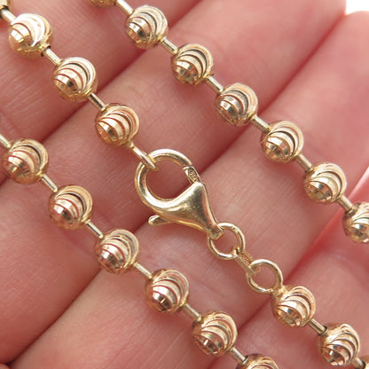 925 Sterling Silver Gold Plated Diamond-Cut Ball Beaded Chain Necklace 36"