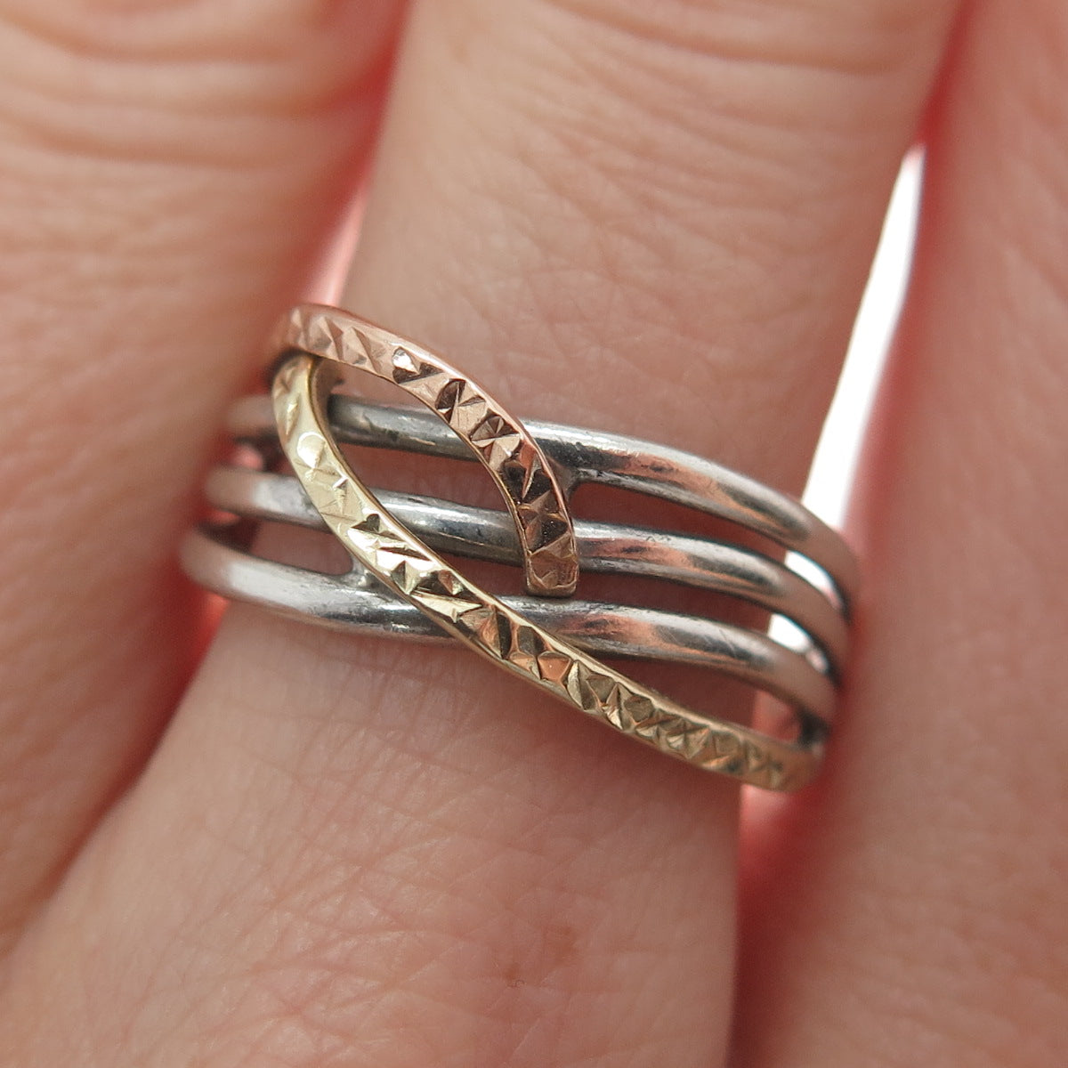 PAGODA PGDA 14K Yellow & Rose Gold Sterling Vintage Crisscross Ring Size 8.25