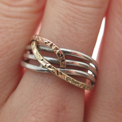 PAGODA PGDA 14K Yellow & Rose Gold Sterling Vintage Crisscross Ring Size 8.25