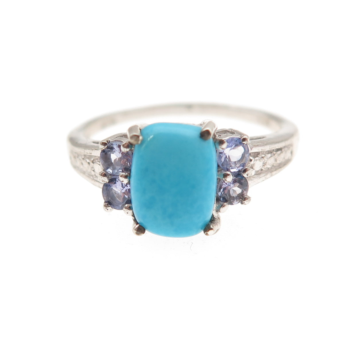 Chuck Clemency 925 Sterling Silver Real Turquoise & Tanzanite Ring Size 6