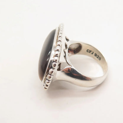 925 Sterling Silver Vintage Real Tiger Eye Gem Beaded Oval Ring Size 6