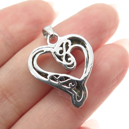 925 Sterling Silver Real Round-Cut Diamond Twisted Heart Pendant