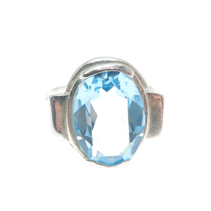 CELLINI 925 Sterling Silver Vintage Oval-Cut Blue C Z Ring Size 7