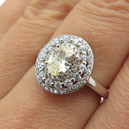 925 Sterling Silver Oval & Round-Cut Canary White C Z Ring Size 7.25