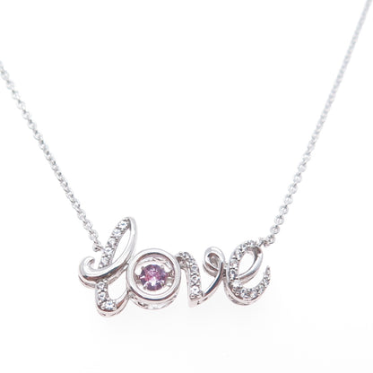 SUN 925 Sterling Silver Real White & Pink Topaz Love Cable Chain Necklace 18"