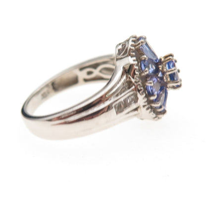 Chuck Clemency 925 Sterling Silver Real Tanzanite & White Topaz Ring Size 8