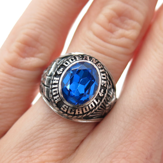 JOSTEN'S Sterling Vintage 1982 Lab-Sapphire Oceanside High School Ring Size 4.75