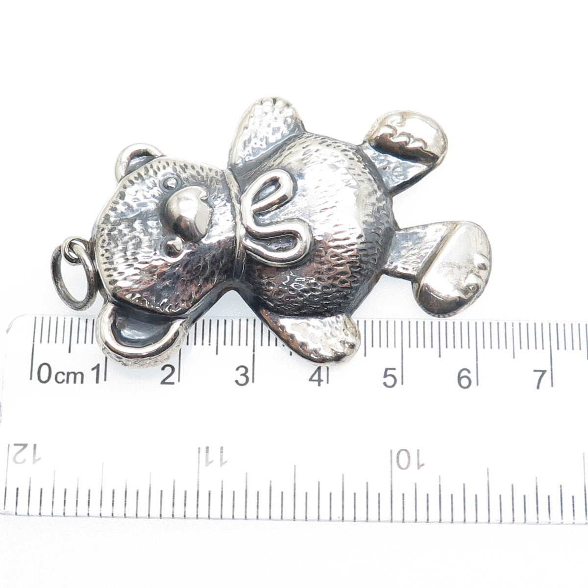 925 Sterling Silver Vintage Teddy Bear Oxidized Pendant