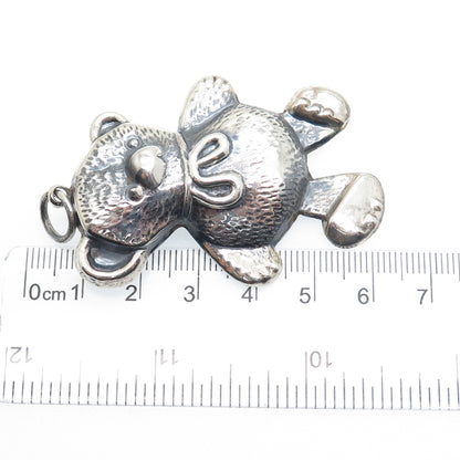 925 Sterling Silver Vintage Teddy Bear Oxidized Pendant